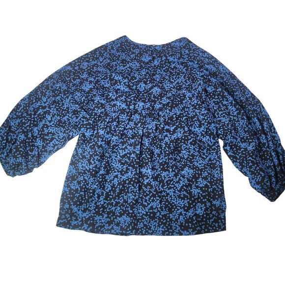 Walter Baker Blue Black Long Sleeve Printed Blouse No Size Tag See Measurements - Picture 6 of 7
